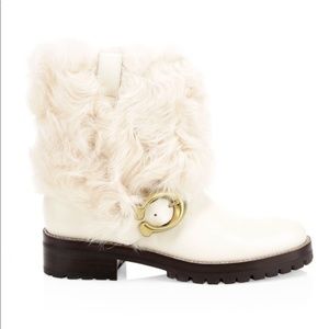 Coach Leighton Shearling Bootie Chalk/White BNIB